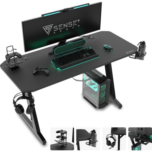 SENSE7 Nomad Classic Mesa Gaming Ergonomicos con Accesorios 140x60 Negra