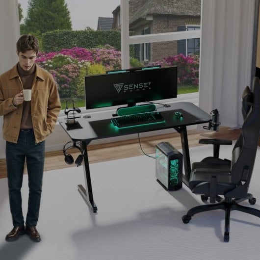 SENSE7 Nomad Classic Mesa Gaming Ergonomicos con Accesorios 140x60 Negra