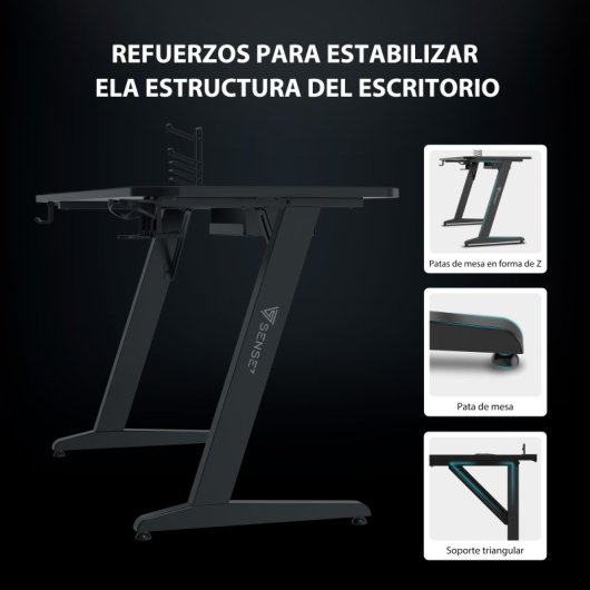 SENSE7 Nomad Classic Mesa Gaming Ergonomicos con Accesorios 140x60 Negra