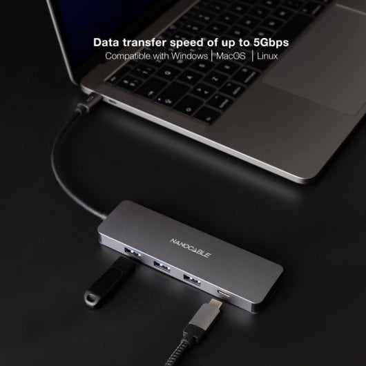 Nanocable Hub USB-C a 3 Puertos USB 3.0/H y 1 Puerto USB-C/H Aluminio 10cm Gris
