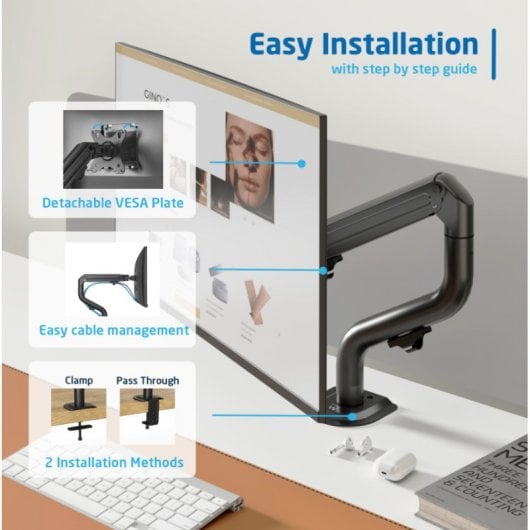 Ewent EW1533 Schreibtischhalterung für 17" bis 32" Monitore, Schwarz