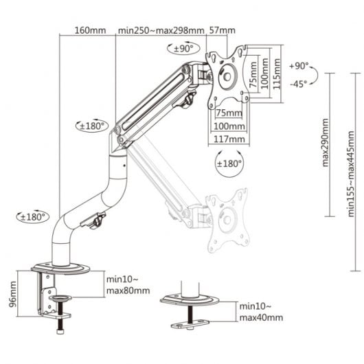 Ewent EW1533 Schreibtischhalterung für 17" bis 32" Monitore, Schwarz