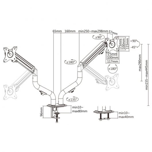 Ewent EW1534 Soporte de Escritorio para Monitor Doble  de 17" a 32" Negro