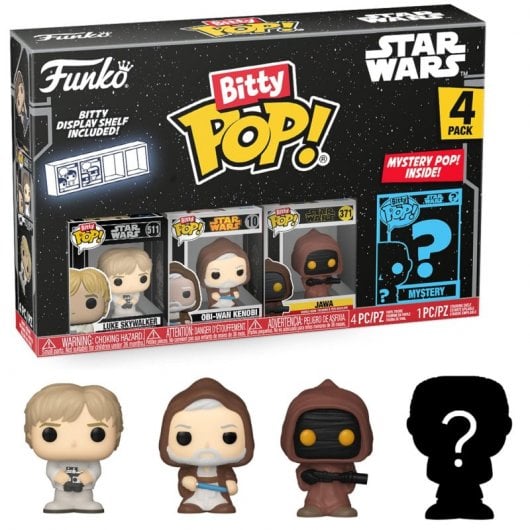 Funko Bitty Pop Star Wars Pack 4 Luke Skywalker/Obi-Wan Kenobi/Jawa/Figurine mystérieuse