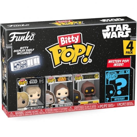 Funko Bitty Pop Star Wars Pack 4 Luke Skywalker/Obi-Wan Kenobi/Jawa/Figurine mystérieuse
