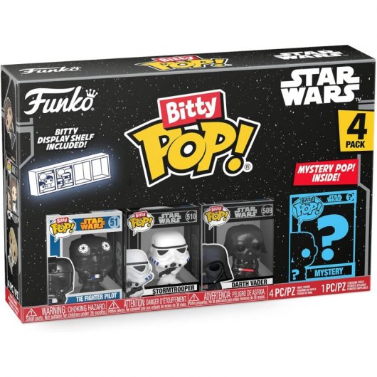 Funko Bitty Pop Star Wars Pack 4 Darth Vader/TIE Fighter Pilot/Stormtrooper/Figura Misteriosa