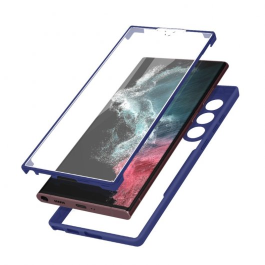 Custodia Samsung S22 Ultra in Plexiglass retro e frontale in tecnopolimero blu