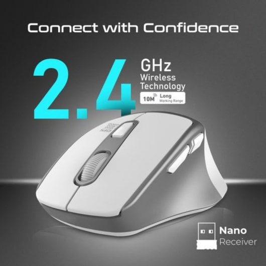 Promate Samit Mouse Wireless Silent Click 2.4 Ghz 6 Pulsanti 2200 DPI Nano Ricevitore USB Bianco