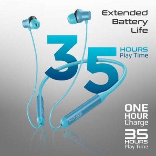 Promate Velcon Auriculares Inalámbricos Bluetooth para Cuello Cancelación de Ruido Activa ANC Azul