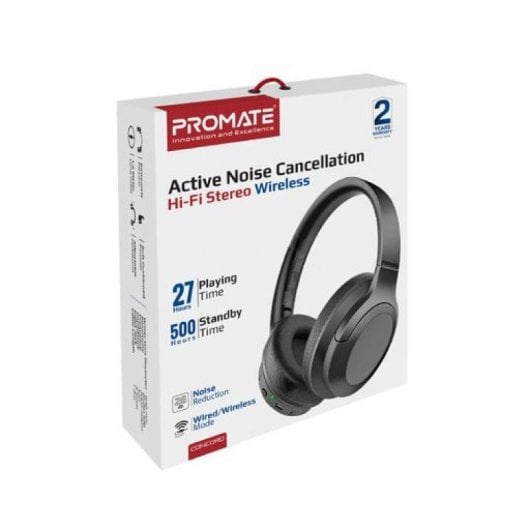 Promate Concord Aktive Geräuschunterdrückung Faltbare kabellose Kopfhörer Bluetooth 5.3 Schwarz