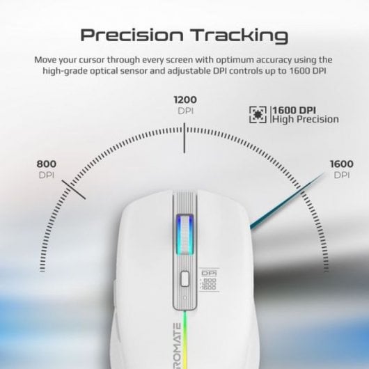 Promate Kitt Ratón Inalámbrico Óptico Ergonómico Recargable 6 Botones 1600DPI Blanco