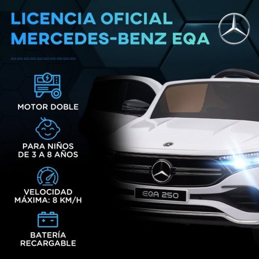 Homcom Coche Eléctrico Para Niños Mercedes-benz Eqa 12v 111,5x69x52,5 Cm Blanco