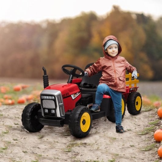 Homcom Tractor Eléctrico Con Remolque Para Niños 3-6 Años 136,5x50x52,5 Cm Rojo