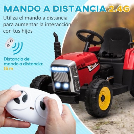 Homcom Tractor Eléctrico Con Remolque Para Niños 3-6 Años 136,5x50x52,5 Cm Rojo