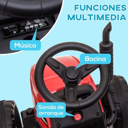 Homcom Tractor Eléctrico Con Remolque Para Niños 3-6 Años 136,5x50x52,5 Cm Rojo
