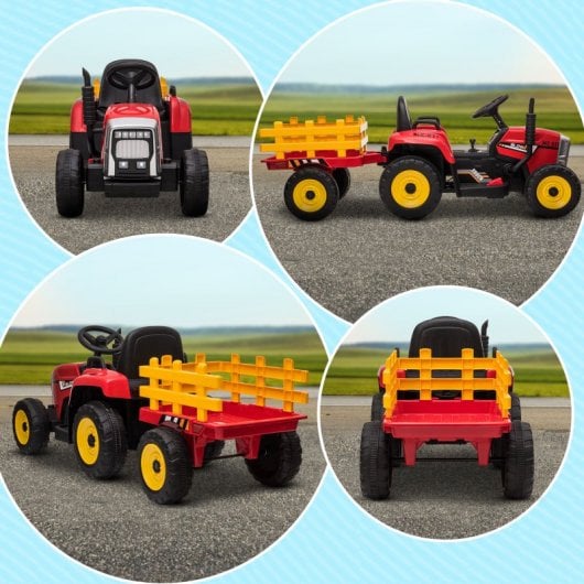 Homcom Tractor Eléctrico Con Remolque Para Niños 3-6 Años 136,5x50x52,5 Cm Rojo