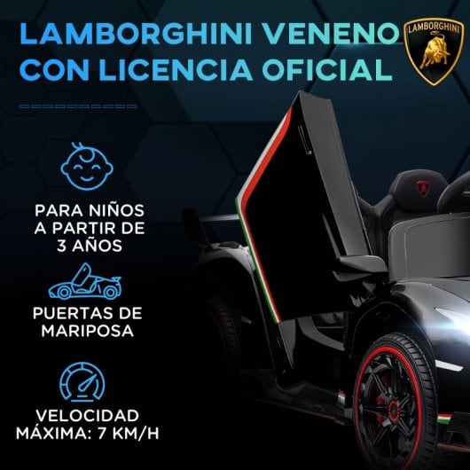 Homcom Coche Eléctrico Lamborghini Para Niños De 3 A 6 Años 111x61x45 Cm Negro