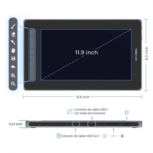 XP-Pen Artist 12 (2ª Generación) Pantalla Gráfica 11.8" FullHD IPS Negra