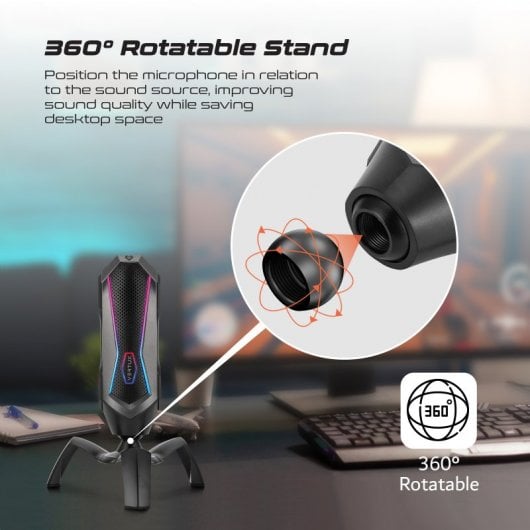 Vertux Marshal Micrófono Gaming Cardioide HD RGB Controles Inteligentes Rotación 360º PC/PS5/Xbox