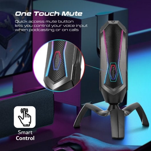 Vertux Marshal Micrófono Gaming Cardioide HD RGB Controles Inteligentes Rotación 360º PC/PS5/Xbox