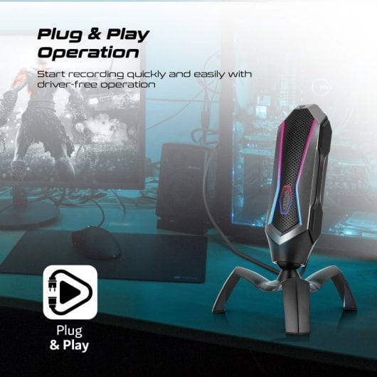 Vertux Marshal Micrófono Gaming Cardioide HD RGB Controles Inteligentes Rotación 360º PC/PS5/Xbox