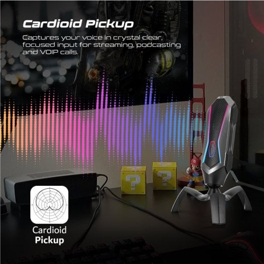 Vertux Marshal Micrófono Gaming Cardioide HD RGB Controles Inteligentes Rotación 360º PC/PS5/Xbox