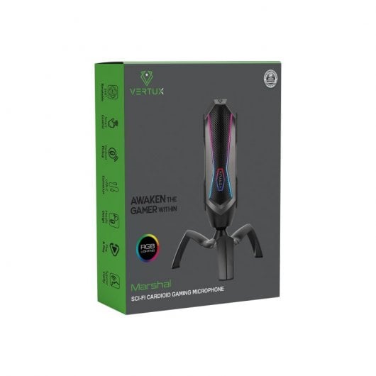 Vertux Marshal Micrófono Gaming Cardioide HD RGB Controles Inteligentes Rotación 360º PC/PS5/Xbox