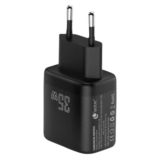 Caricabatterie universale a ricarica rapida Leotec USB-C e USB-A 35W Nero