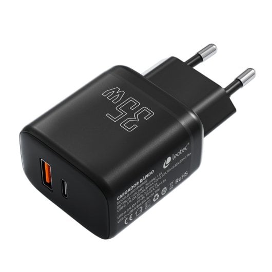 Caricabatterie universale a ricarica rapida Leotec USB-C e USB-A 35W Nero