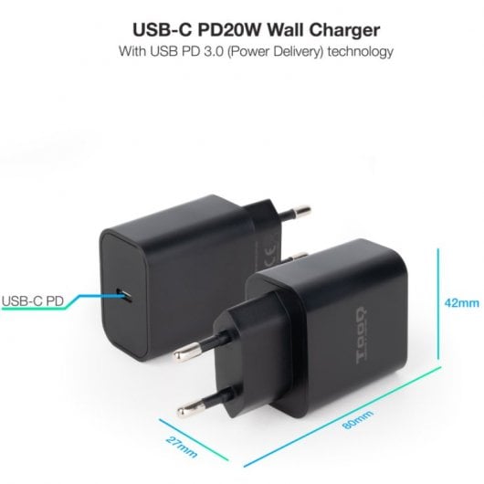 TooQ TQWC-PDUSBC20B USB-C-Wandladegerät PD20W Schwarz