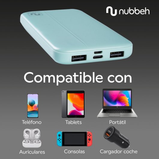 Nubbeh Twister Powerbank 10000mAh USB-A/USB-C QC Turquesa