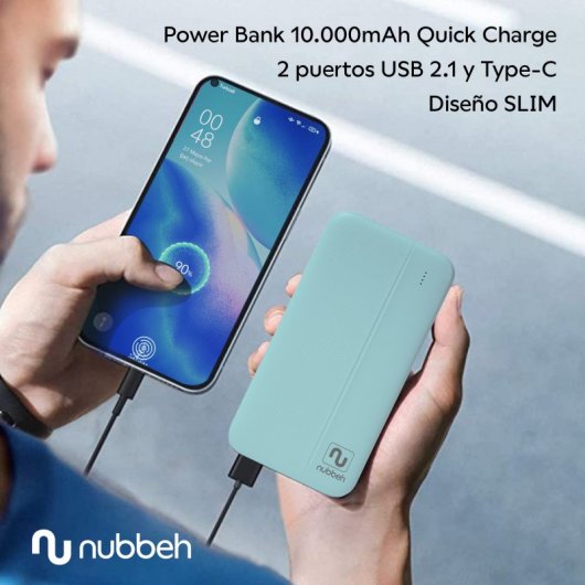 Nubbeh Twister Powerbank 10000mAh USB-A/USB-C QC Turquesa