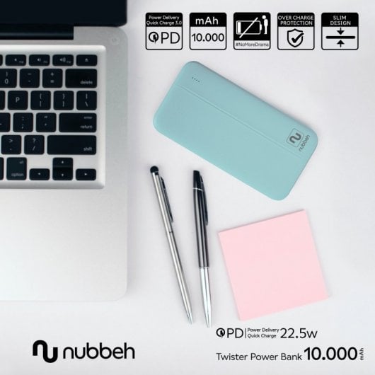 Nubbeh Twister Powerbank 10000mAh USB-A/USB-C QC Turquesa