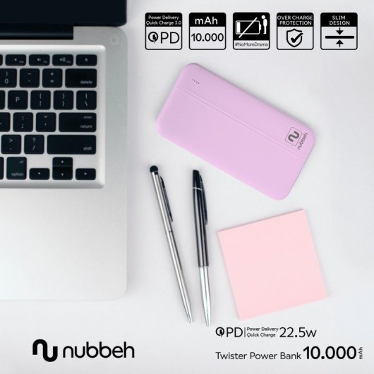 Nubbeh Twister Powerbank 10000mAh USB-A/USB-C QC Lilla