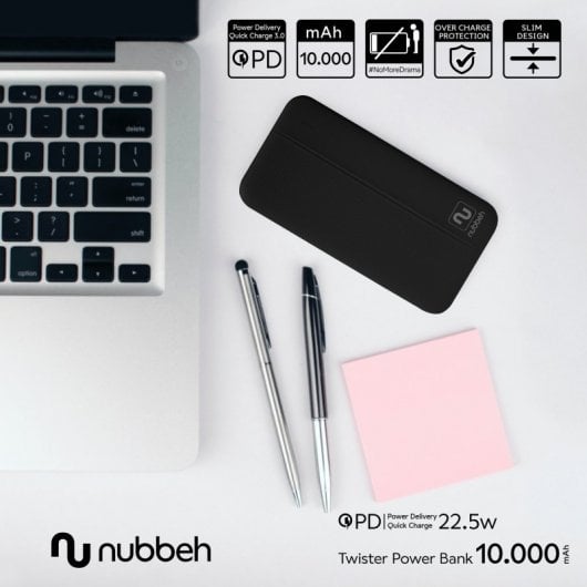 Nubbeh Twister Powerbank 10000mAh USB-A/USB-C QC Negra