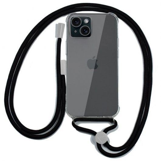 Fantastica custodia nera con cordino per iPhone 15