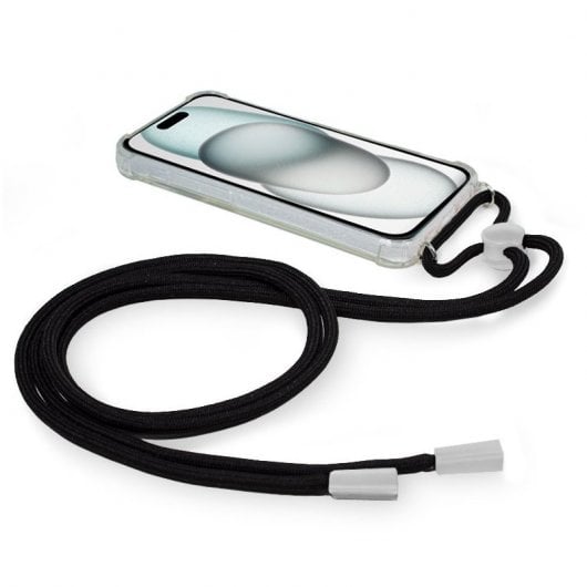 Fantastica custodia nera con cordino per iPhone 15