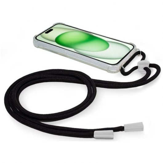 Coole schwarze Lanyard-Hülle für das iPhone 15 Plus