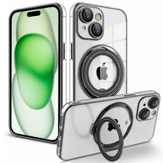 Capa magnética preta com anel legal para iPhone 15 Plus