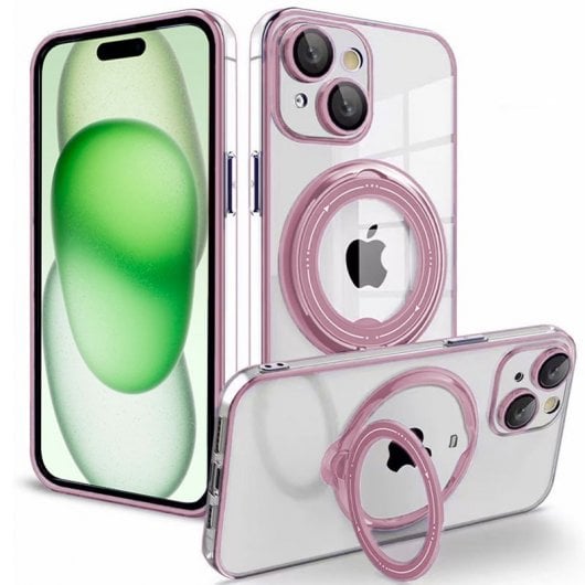 Capa com anel magnético rosa legal para iPhone 15 Plus