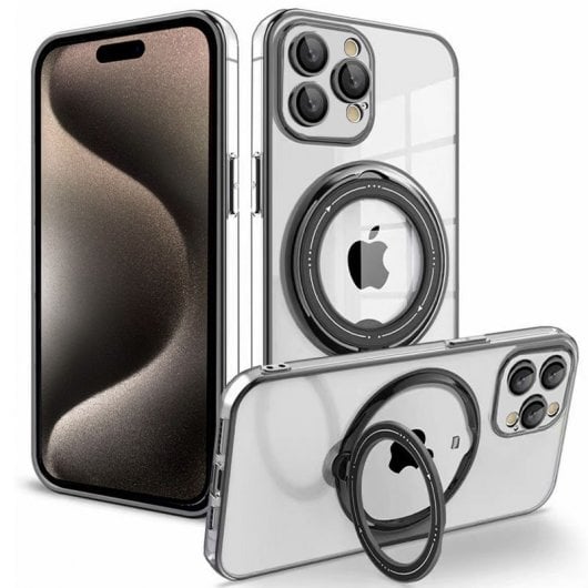 Capa com anel magnético preto legal para iPhone 15 Pro