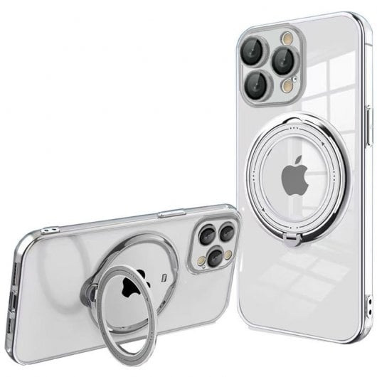 Fantastica custodia ad anello magnetico color argento per iPhone 15 Pro
