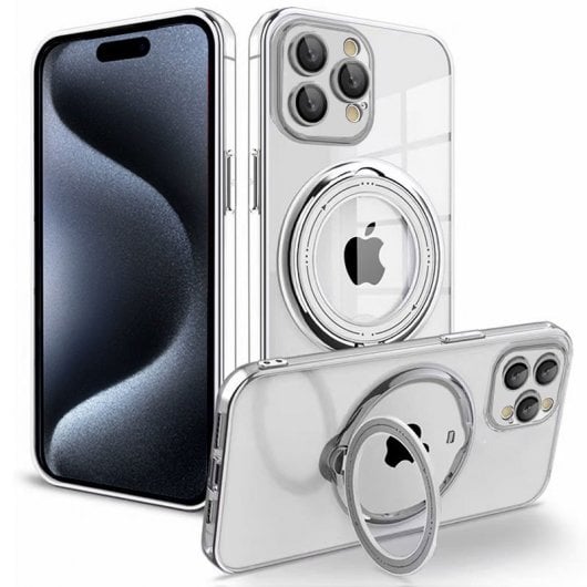 Fantastica custodia ad anello magnetico color argento per iPhone 15 Pro