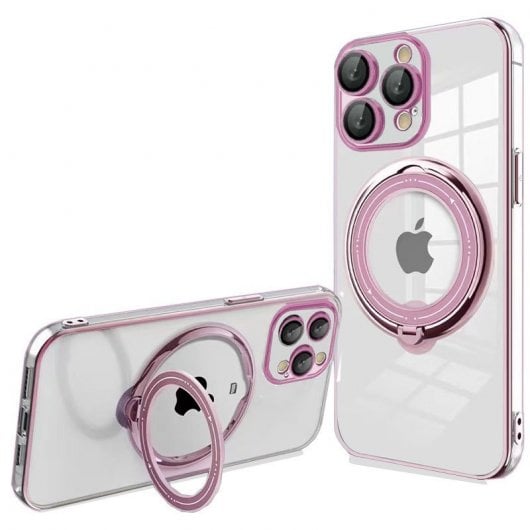Cool Funda Ring Magnética Rosa para iPhone 15 Pro