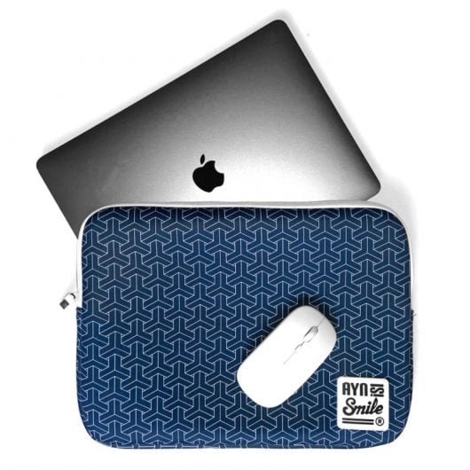 Smile Sleeve Kimono Housse pour Ordinateur Portable jusqu'à 14" Néoprène + Souris sans Fil Blanc