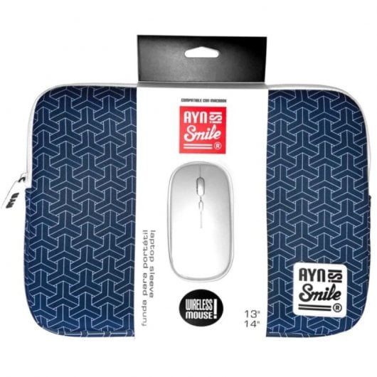 Smile Sleeve Kimono Housse pour Ordinateur Portable jusqu'à 14" Néoprène + Souris sans Fil Blanc
