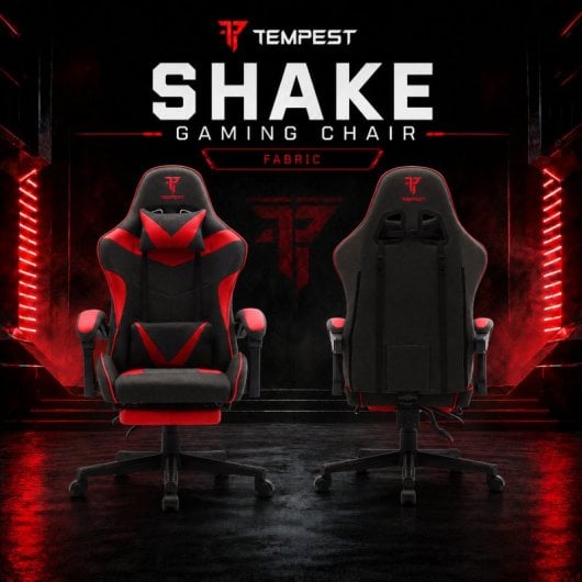 Tempest Shake Gaming-Stuhl mit Fußstütze und Massage, Schwarz/Rot, atmungsaktiver Stoff