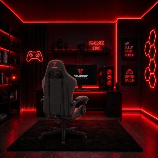 Tempest Shake Gaming-Stuhl mit Fußstütze und Massage, Schwarz/Rot, atmungsaktiver Stoff