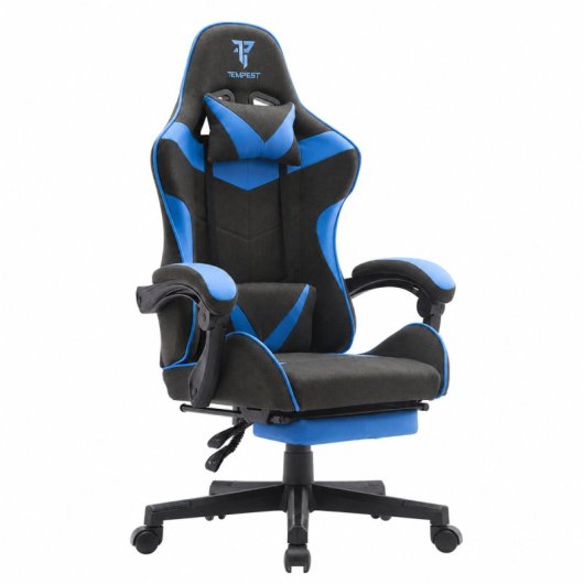 Tempest Shake Silla Gaming con Reposapiés y Masaje Negra/Azul Tela Transpirable