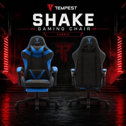 Tempest Shake Silla Gaming con Reposapiés y Masaje Negra/Azul Tela Transpirable